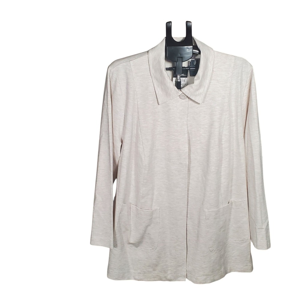 Ulla Popken Knit Jacket Womens 24 26 3X Oatmeal Stretch Button Shirt Shacket
